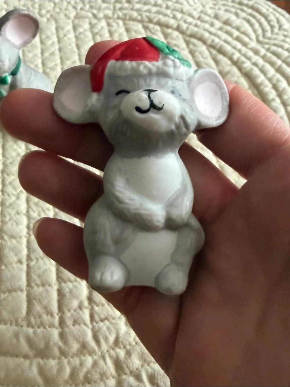 Vintage Ceramic Christmas Mouse salt and pepper shakers